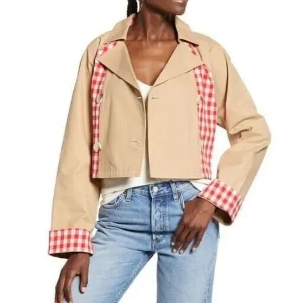 Anthropologie English Gingham Cropped Jacket(Size Medium)